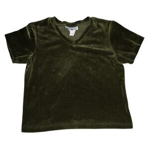 Vintage White Stag Olive Green Velvet V-Neck Short Sleeve Top Women’s M/L